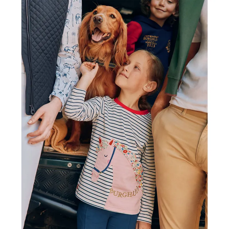 Joules Burghley Girls Long Sleeve T-Shirt - Navy Horse Stripe-2